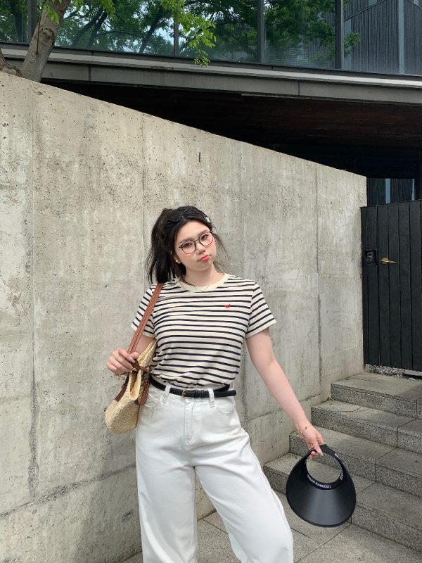 Slightly Chubby Striped Casual T-Shirt - Summer Basic Short Sleeve Slimming Plus-Size Tee for Versatile Y2K Style