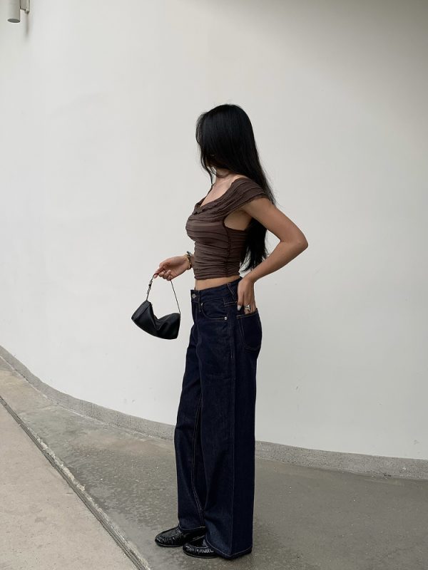 Slightly Curved Low-Rise Tencel Jeans - Fade Resistant, Straight Leg Design for Y2K and 90s Style Enthusiasts