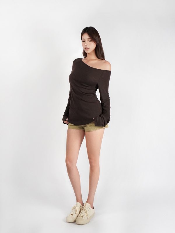 Slightly Sheer Off-Shoulder Long Sleeve Top - Relaxed Fit, Casual Chic Style, Perfect for Y2K and Korean Fashion Trends