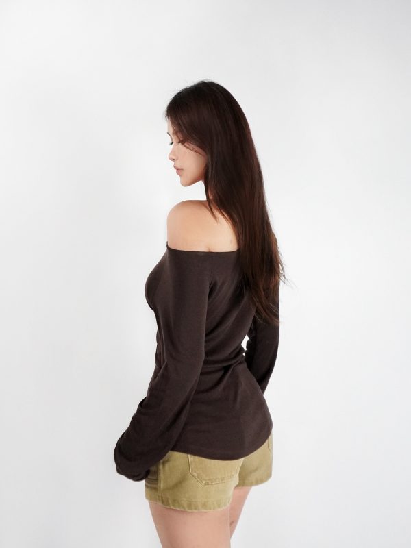 Slightly Sheer Off-Shoulder Long Sleeve Top - Relaxed Fit, Casual Chic Style, Perfect for Y2K and Korean Fashion Trends