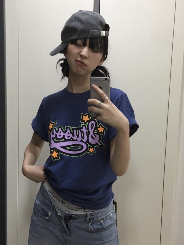 Slim-Fit Cartoon Pattern Short Sleeve T-Shirt for Women - Korean Niche Design, Summer Style, Pure Cotton Fashion Top
