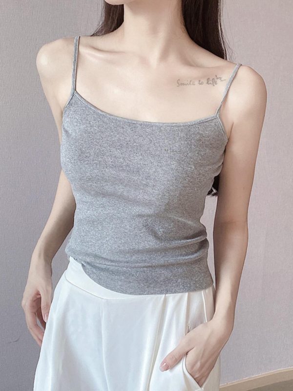 Slim-Fit Cotton Ribbed Camisole Tank Top, Thin Strap Sleeveless Summer Essential, Stretchy Layering Piece