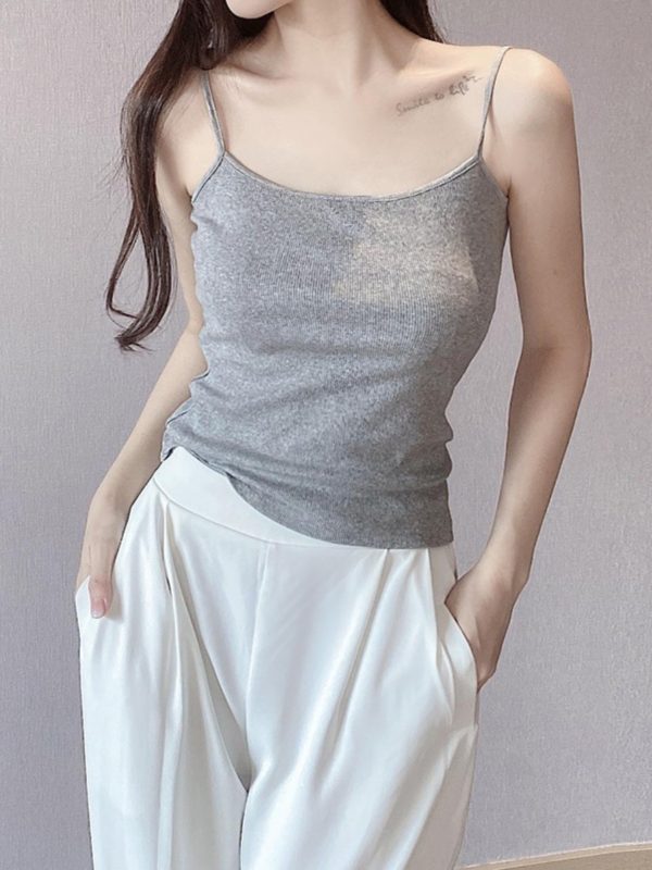 Slim-Fit Cotton Ribbed Camisole Tank Top, Thin Strap Sleeveless Summer Essential, Stretchy Layering Piece