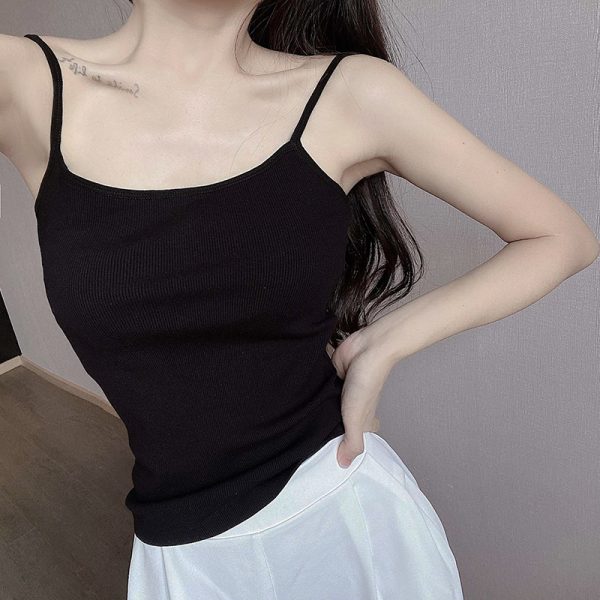 Slim-Fit Cotton Ribbed Camisole Tank Top, Thin Strap Sleeveless Summer Essential, Stretchy Layering Piece
