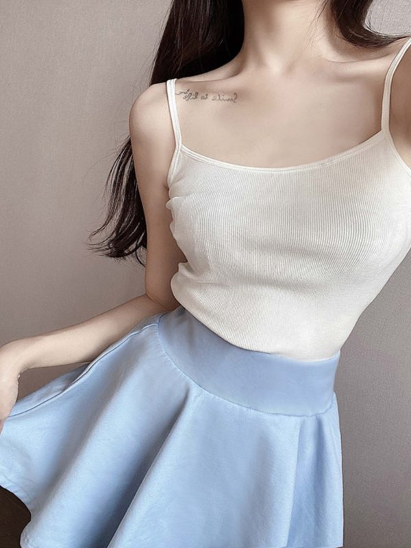 Slim-Fit Cotton Ribbed Camisole Tank Top, Thin Strap Sleeveless Summer Essential, Stretchy Layering Piece