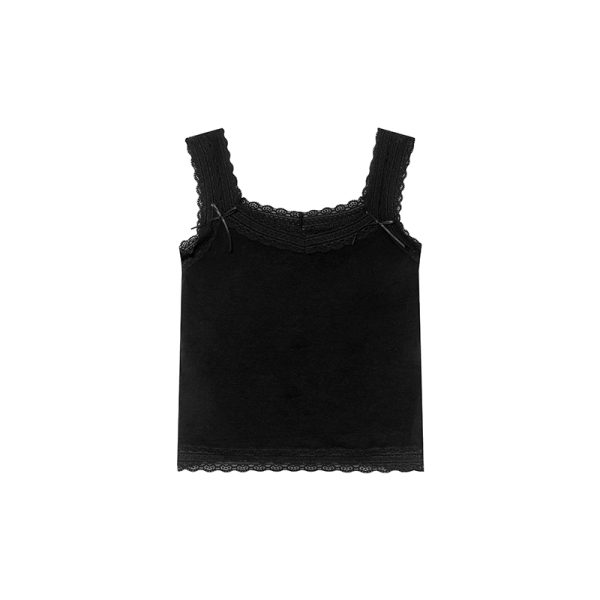 Slim-Fit Lace Edge Padded Camisole for Women - Summer Bow Sleeveless Top, Trendy Niche Design, Perfect for Casual and Y2K Style