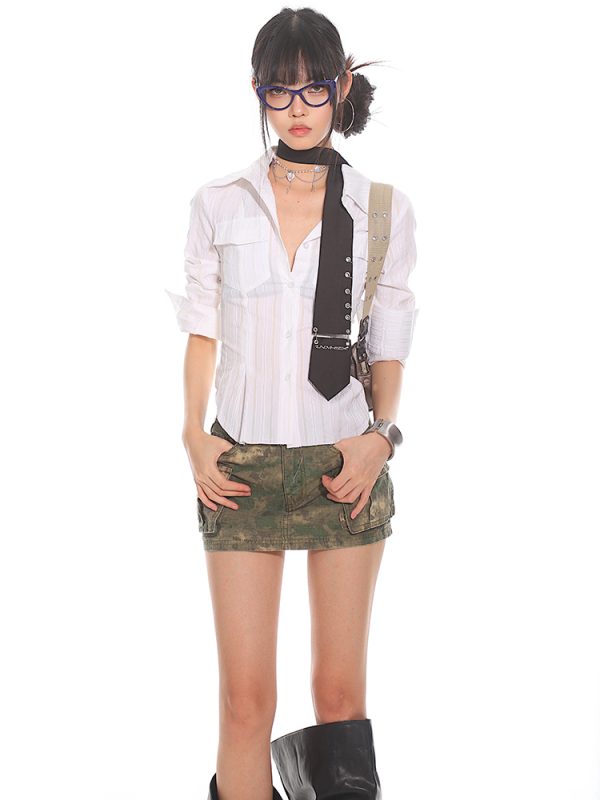 Slim Fit Striped Waist-Defined Shirt for Women - 2025 Summer Elegant Style, High-End Fashion, Clean and Neat Design