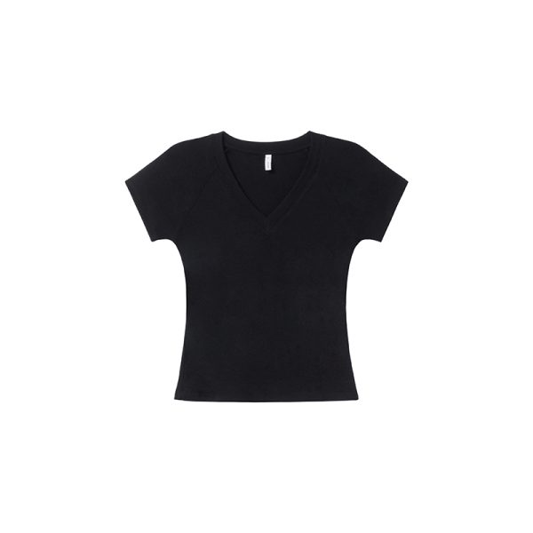 Slim Fit V-Neck Raglan T-Shirt for Women - Summer 2025, Chicken Heart Collar, Casual Style, Trendy Short Sleeve Top