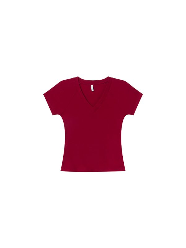 Slim Fit V-Neck Raglan T-Shirt for Women - Summer 2025, Chicken Heart Collar, Casual Style, Trendy Short Sleeve Top