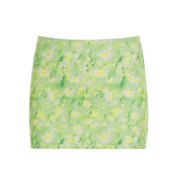 Small Daisy Floral Bodycon Skirt - Women's Fresh Oil Paint Blue Midi Skirt for Spring - Trendy Dopamine Fashion