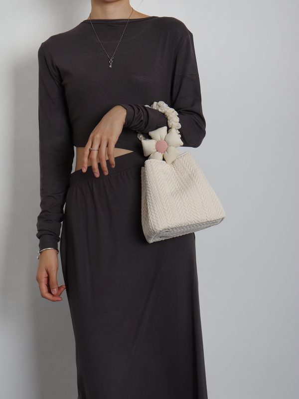 Soft Floral Woven Bucket Handbag - Cute 2024 Spring/Summer Crossbody Bag with Wheat Ear Design