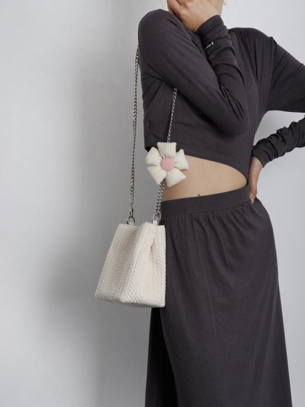 Soft Floral Woven Bucket Handbag - Cute 2024 Spring/Summer Crossbody Bag with Wheat Ear Design