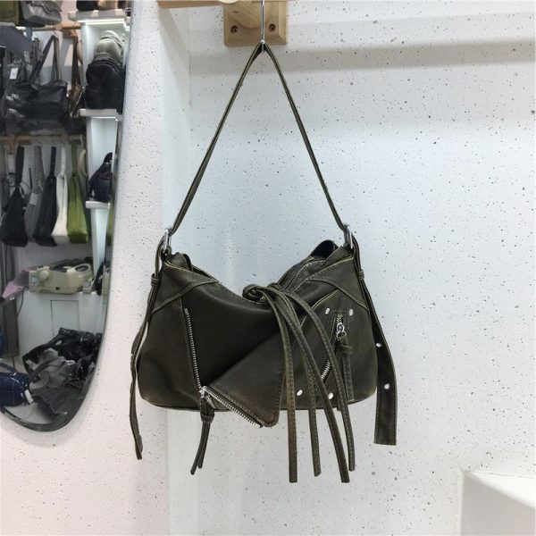 Soft Leather Fringe Underarm Bag - Casual Motorcycle Crossbody Tote for Commuters - 2024 Trendy Fashion Accessory