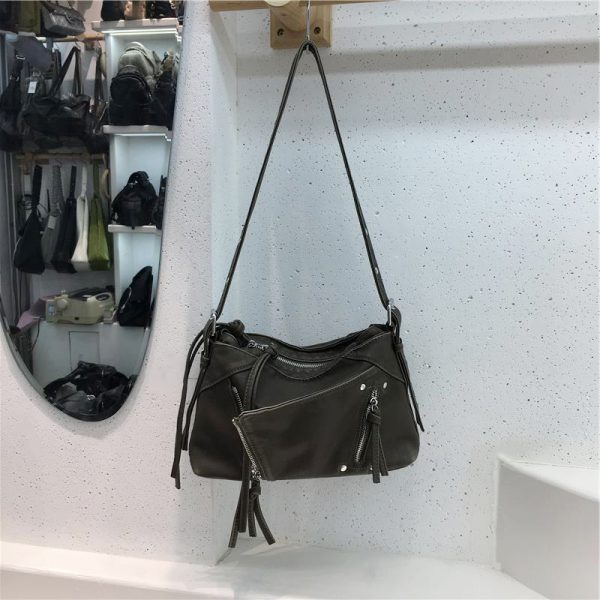 Soft Leather Fringe Underarm Bag - Casual Motorcycle Crossbody Tote for Commuters - 2024 Trendy Fashion Accessory