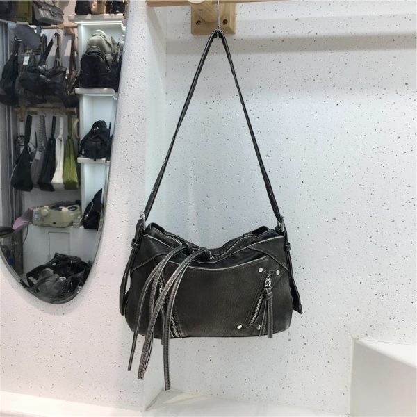 Soft Leather Fringe Underarm Bag - Casual Motorcycle Crossbody Tote for Commuters - 2024 Trendy Fashion Accessory
