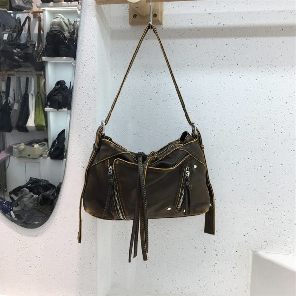 Soft Leather Fringe Underarm Bag - Casual Motorcycle Crossbody Tote for Commuters - 2024 Trendy Fashion Accessory