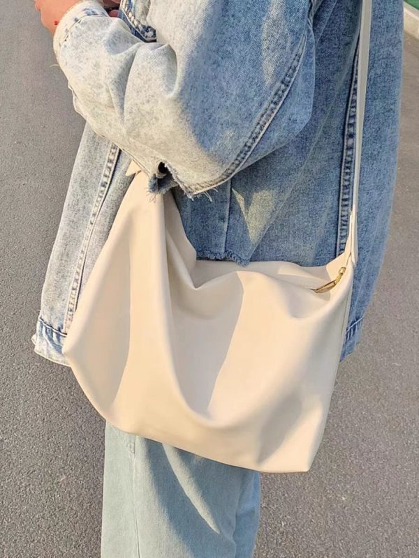 Soft Leather Wide Strap Crossbody Tote Bag for Women - Large Capacity, Perfect for Spring/Summer College Commutes