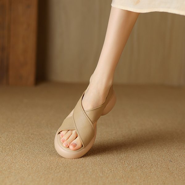 Soft Sheepskin Cross Strap Open-Toe Sandals for Women - Comfortable Thick-Soled Summer Sandals, Versatile Fashion Footwear