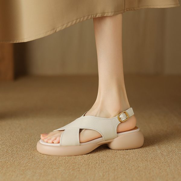 Soft Sheepskin Cross Strap Open-Toe Sandals for Women - Comfortable Thick-Soled Summer Sandals, Versatile Fashion Footwear