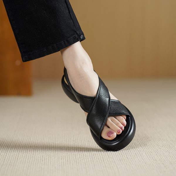 Soft Sheepskin Cross Strap Open-Toe Sandals for Women - Comfortable Thick-Soled Summer Sandals, Versatile Fashion Footwear