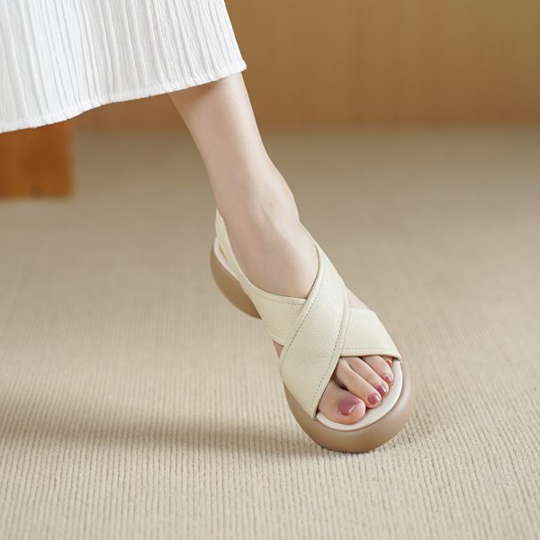 Soft Sheepskin Cross Strap Open-Toe Sandals for Women - Comfortable Thick-Soled Summer Sandals, Versatile Fashion Footwear