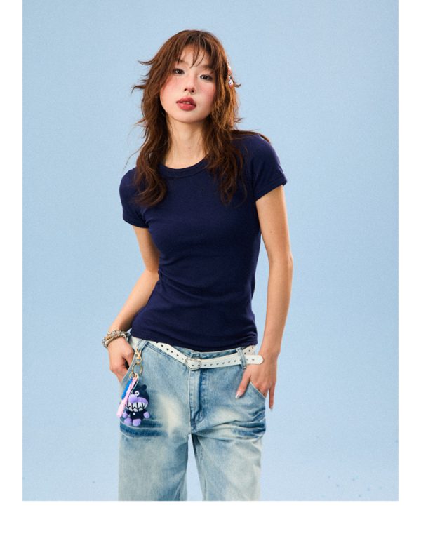 Solid Color Short Sleeve T-Shirt for Women - Summer Basic Commuter Slim Fit Top, Versatile Casual Wear, Trendy Essential