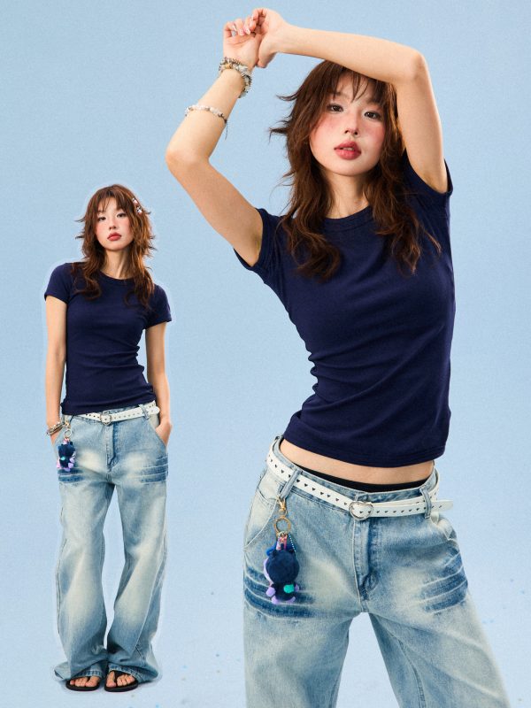 Solid Color Short Sleeve T-Shirt for Women - Summer Basic Commuter Slim Fit Top, Versatile Casual Wear, Trendy Essential