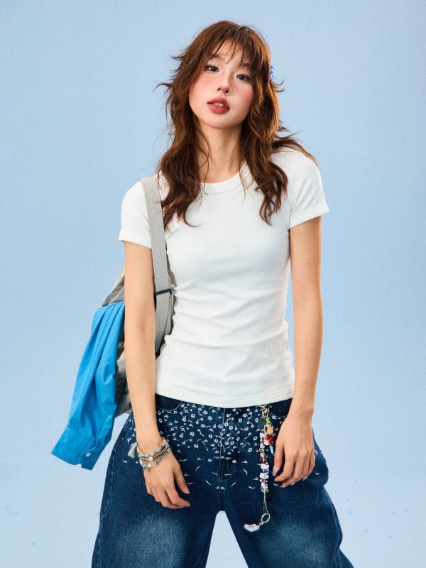 Solid Color Short Sleeve T-Shirt for Women - Summer Basic Commuter Slim Fit Top, Versatile Casual Wear, Trendy Essential