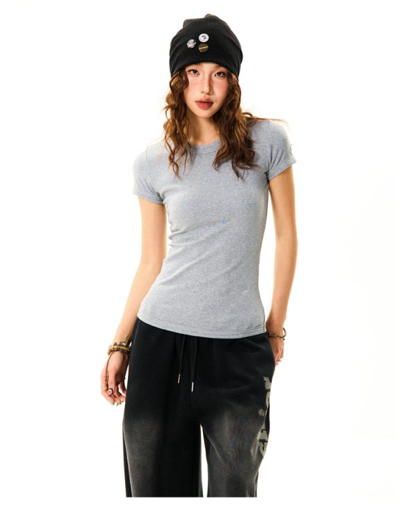 Solid Color Short Sleeve T-Shirt for Women - Summer Basic Commuter Slim Fit Top, Versatile Casual Wear, Trendy Essential