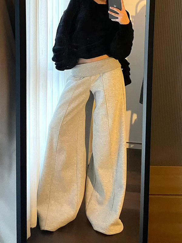 Spicy Girl Gray Casual Wide-Leg Sweatpants for Women - Loose Draped American-Style Sports Pants for Spring and Autumn