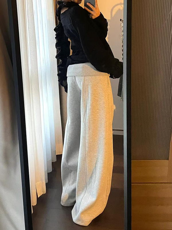 Spicy Girl Gray Casual Wide-Leg Sweatpants for Women - Loose Draped American-Style Sports Pants for Spring and Autumn
