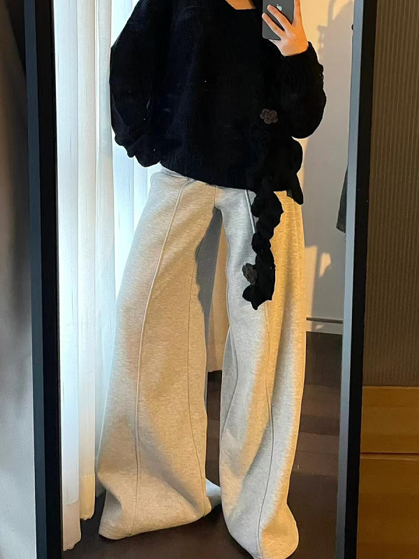 Spicy Girl Gray Casual Wide-Leg Sweatpants for Women - Loose Draped American-Style Sports Pants for Spring and Autumn