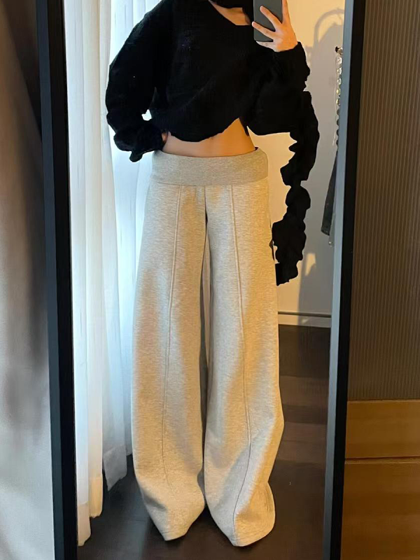 Spicy Girl Gray Casual Wide-Leg Sweatpants for Women - Loose Draped American-Style Sports Pants for Spring and Autumn