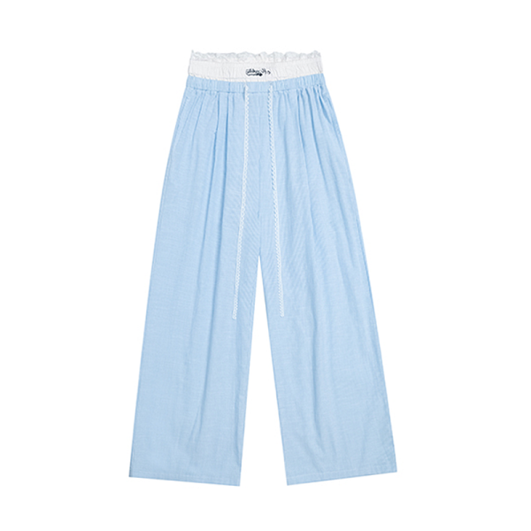 Spicy Girl Lace Patchwork Striped Cargo Pants for Women - Loose Straight Wide-Leg Hip-Hop Casual Sports Trousers