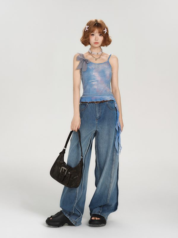 Spicy Girl Mesh Camisole for Women - American Style Summer Tie-Up Bow Fitted Top