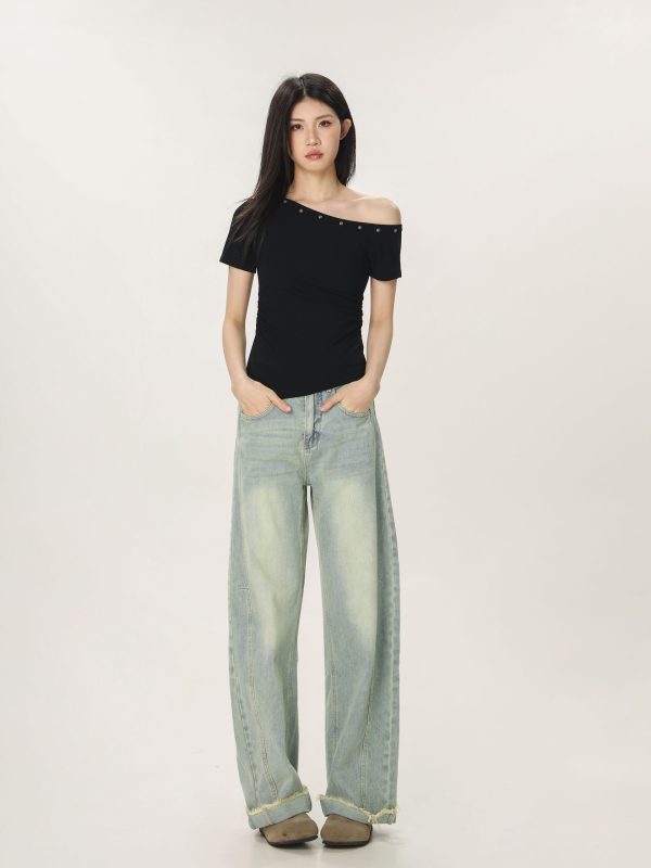 Spicy Girl Off-Shoulder Short Sleeve T-Shirt for Women - American Style Summer Slim Fit Top with Beautifully Tailored Waist