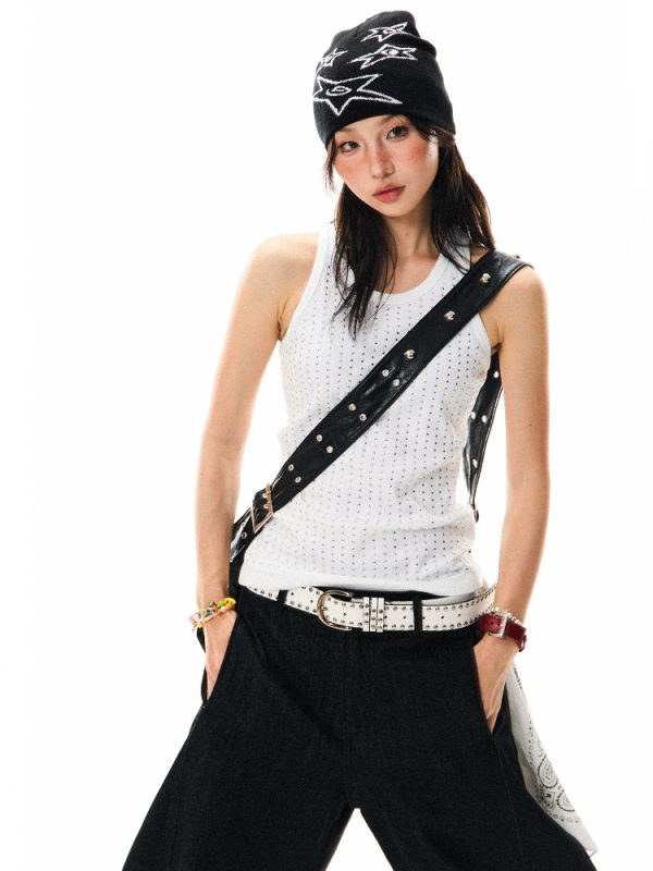 Spicy Girl Rhinestone Black Camisole - Slim Fit Summer Top for Women - American Style Fashion, Y2K Inspired