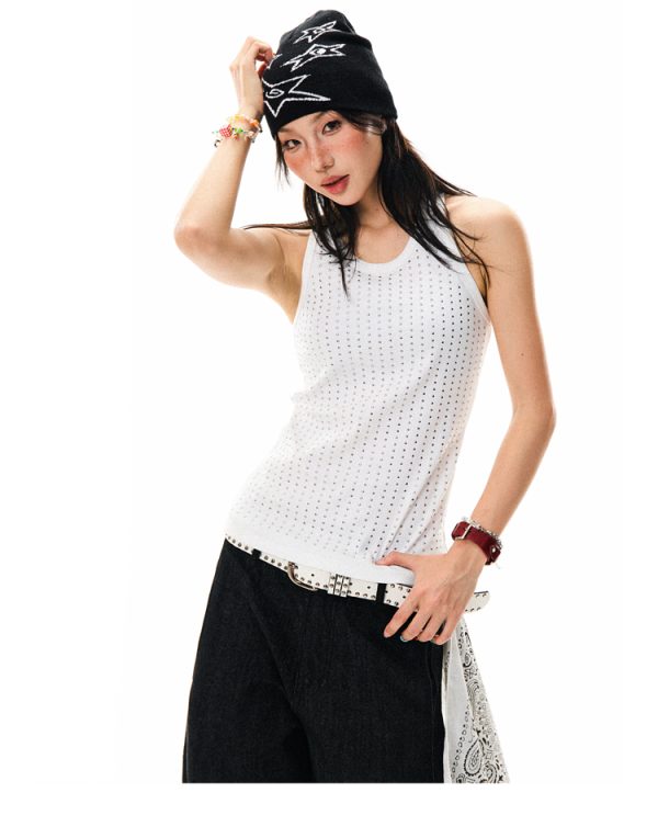 Spicy Girl Rhinestone Black Camisole - Slim Fit Summer Top for Women - American Style Fashion, Y2K Inspired