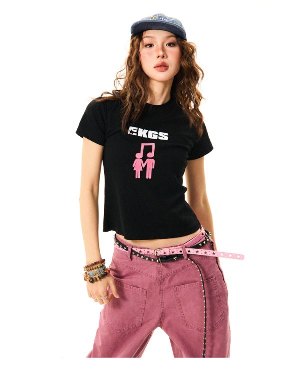 Spicy Girl Star Print Short Sleeve T-Shirt for Women - Slim Fit Summer Top in American Style, Perfect for Y2K and Casual Looks