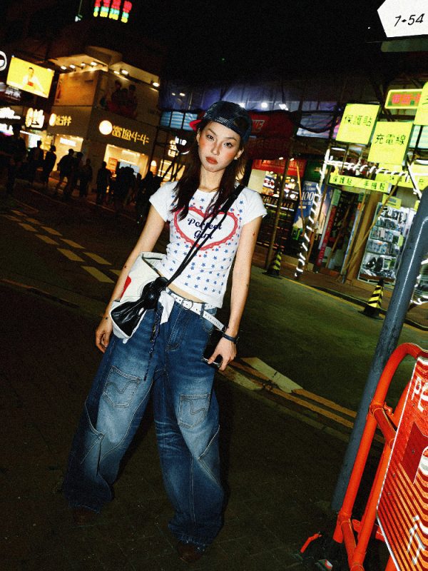 Spicy Girl Star Print Short Sleeve T-Shirt for Women - Summer Slim Fit Versatile Top, American Style, 90s Inspired Fashion