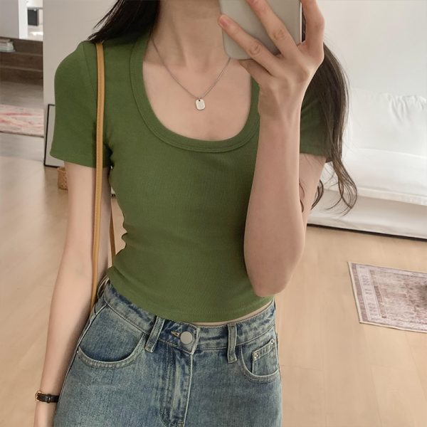 Spicy Girl Summer T-Shirt - Sweet and Stylish High-End Half Sleeve Shoulder Top for Trendy Looks