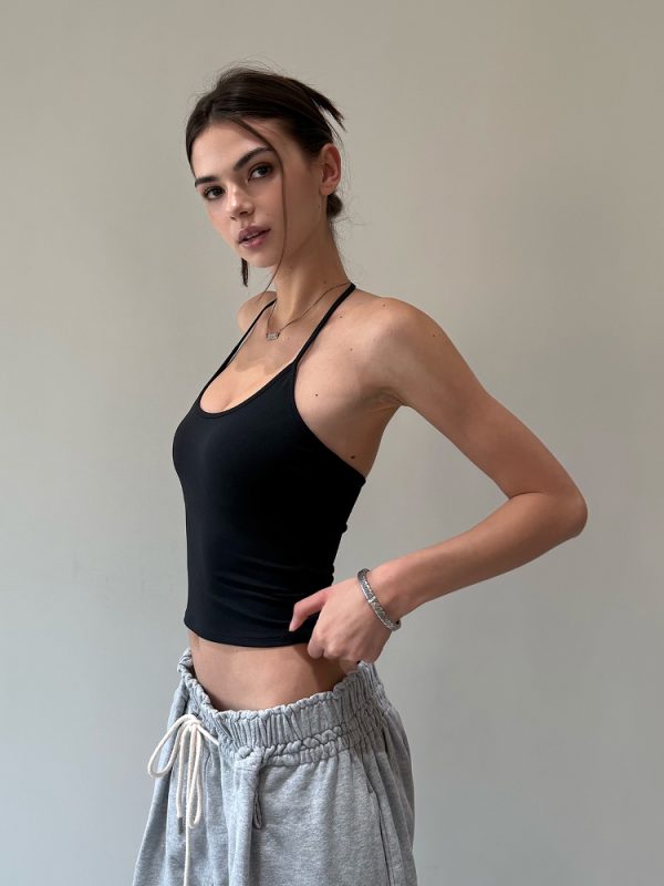 Spoon-Shaped Round Neck Semi-Backless Vest - Basic Hacker Comfort Zone Waist-Defining Top for Y2K and Korean Style Fashion