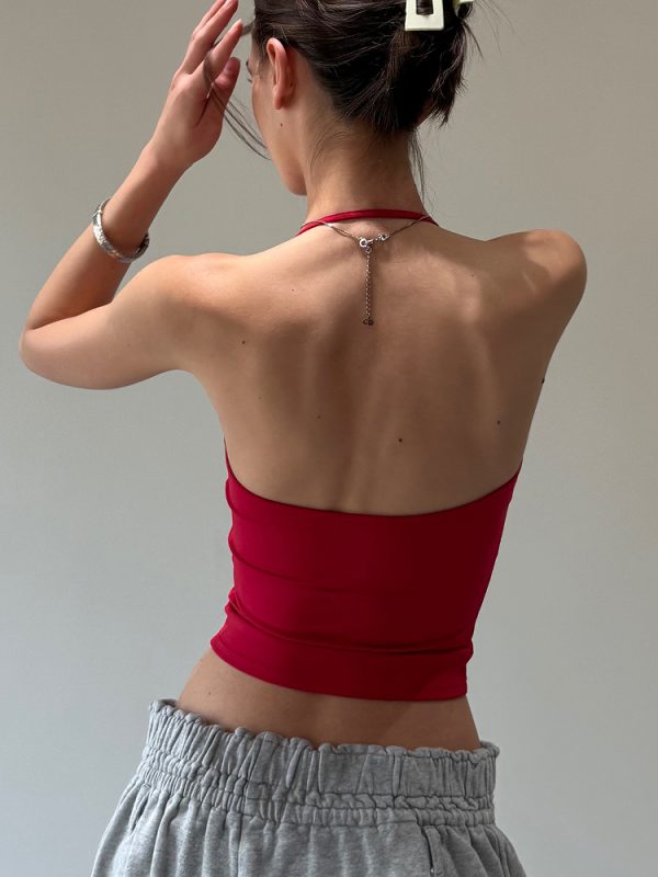Spoon-Shaped Round Neck Semi-Backless Vest - Basic Hacker Comfort Zone Waist-Defining Top for Y2K and Korean Style Fashion