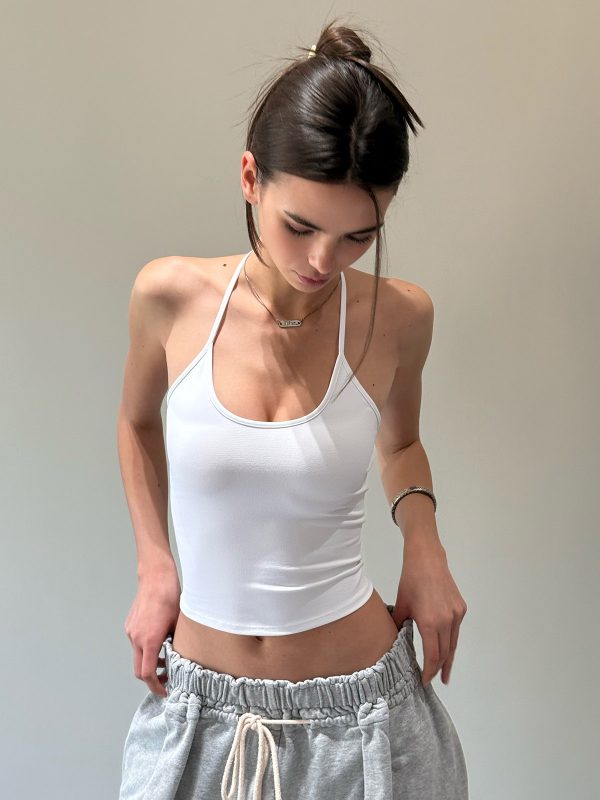Spoon-Shaped Round Neck Semi-Backless Vest - Basic Hacker Comfort Zone Waist-Defining Top for Y2K and Korean Style Fashion