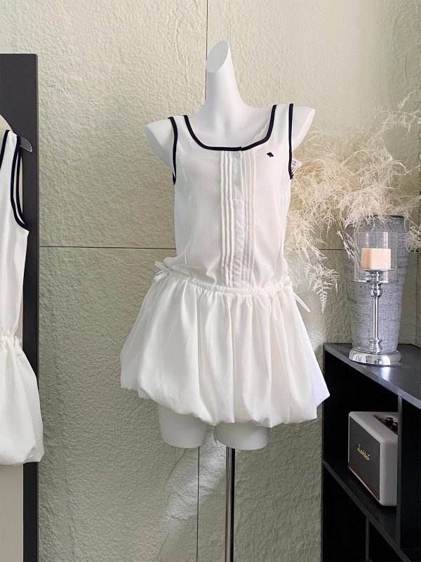 Sporty Casual Sleeveless Floral Balloon Bubble Dress for Girls - Trendy 90s Inspired Design