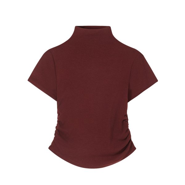 Spring 2025 Women's Red T-shirt, Half High Neck Base Layer Outerwear, Korean Style Fashion Top
