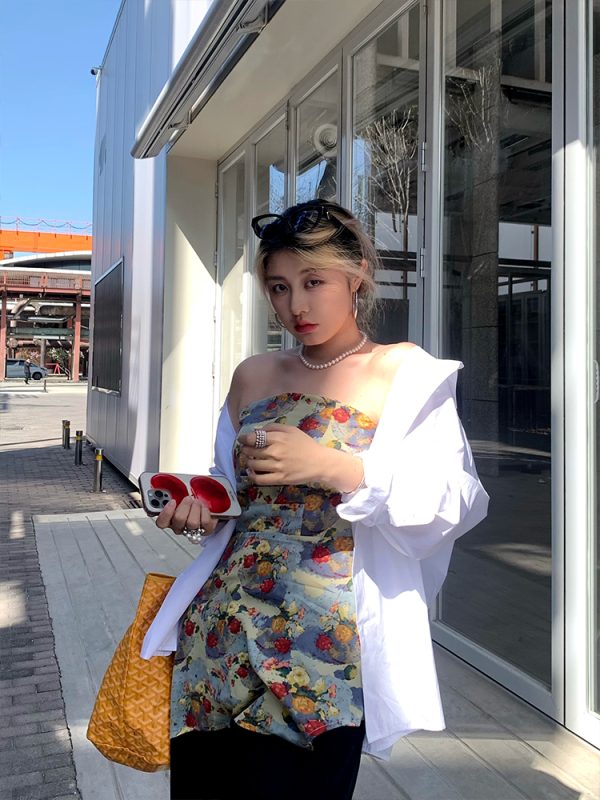 Spring Floral Strapless Camisole - Irregular Waist-Defining Design for Women - Trendy Y2K Style Top