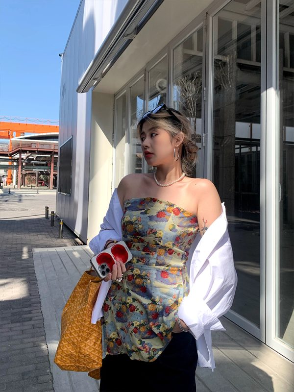 Spring Floral Strapless Camisole - Irregular Waist-Defining Design for Women - Trendy Y2K Style Top