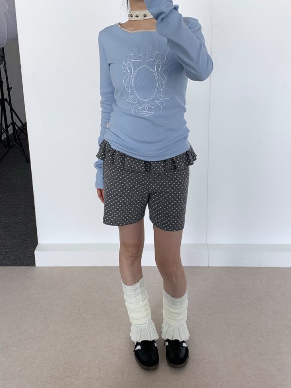 Spring Gray Polka Dot Lace Girl Shorts - Trendy Y2K Style Summer Fashion for Kids