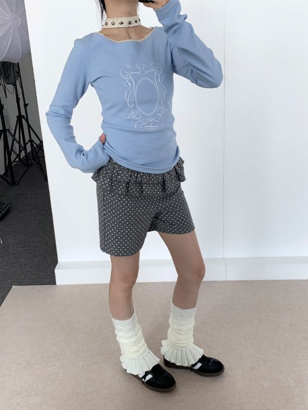 Spring Gray Polka Dot Lace Girl Shorts - Trendy Y2K Style Summer Fashion for Kids